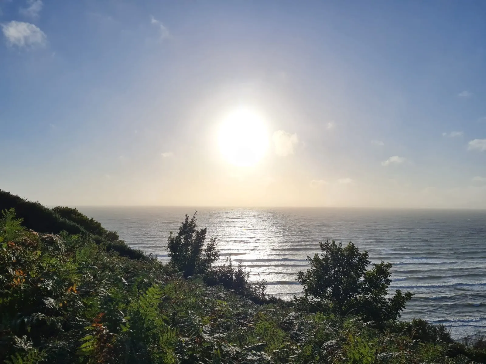 Sun over the sea from a cliff path